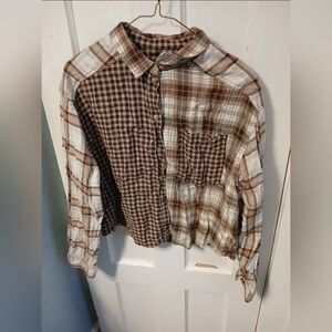3/$8 American Eagle Plaid Shirt Split Dye Pattern Teen Girls Clothing Tops